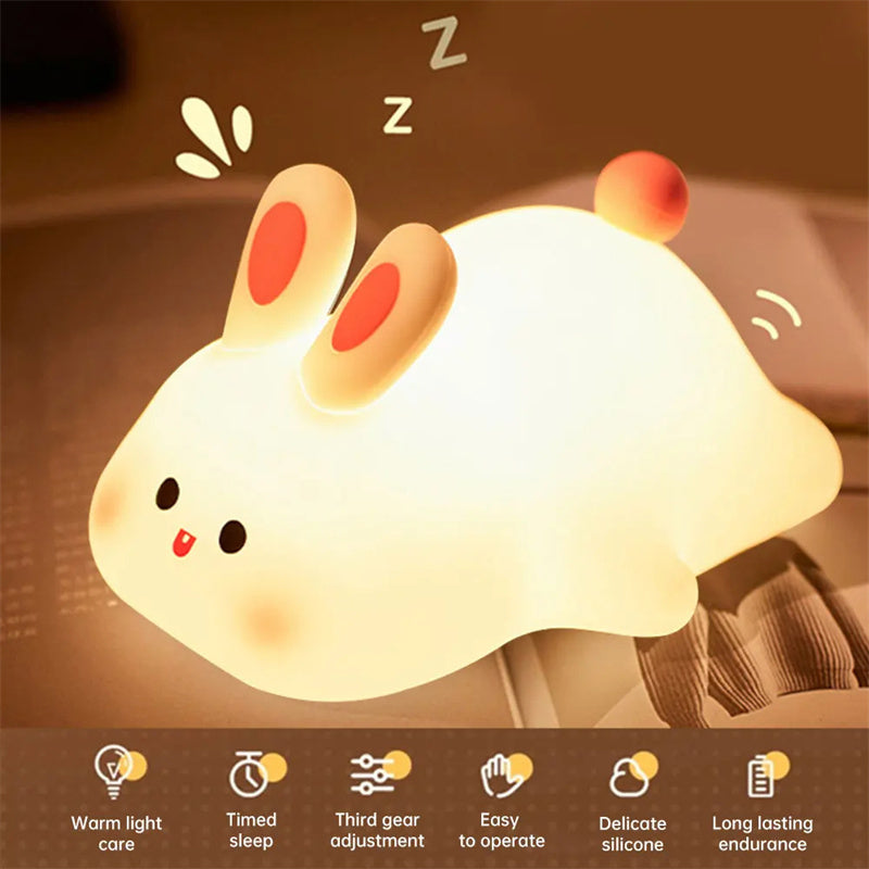 Cute Rabbit Silicone Night Light – Touch Control, Rechargeable, Kids Safe