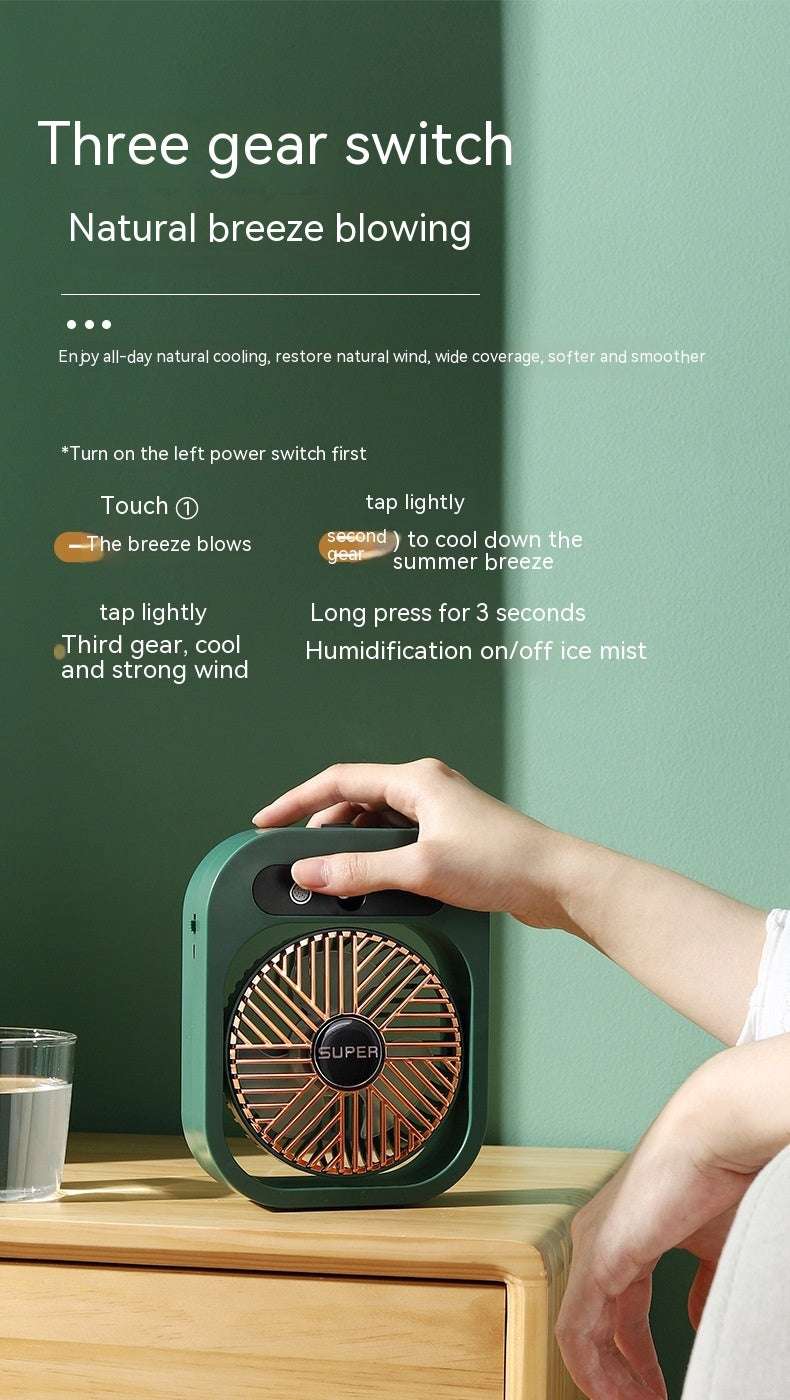 Portable USB Misting Fan & Air Cooler – Rechargeable Desk Humidifier with 3 Speeds