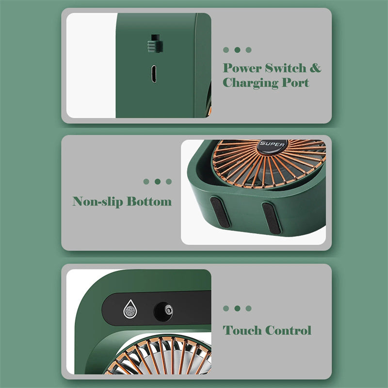 Portable USB Misting Fan & Air Cooler – Rechargeable Desk Humidifier with 3 Speeds