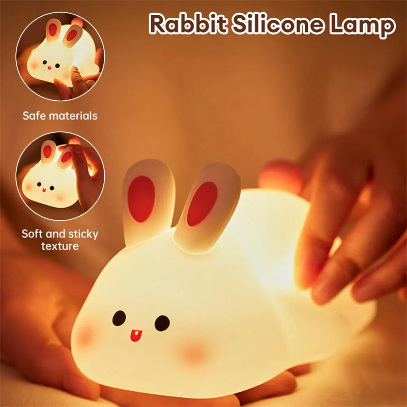 Cute Rabbit Silicone Night Light – Touch Control, Rechargeable, Kids Safe