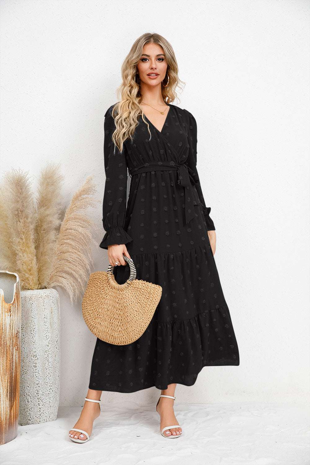 Solid Color Wide Hem Casual Dress Women's Clothing