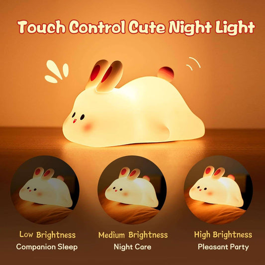 Cute Rabbit Silicone Night Light – Touch Control, Rechargeable, Kids Safe