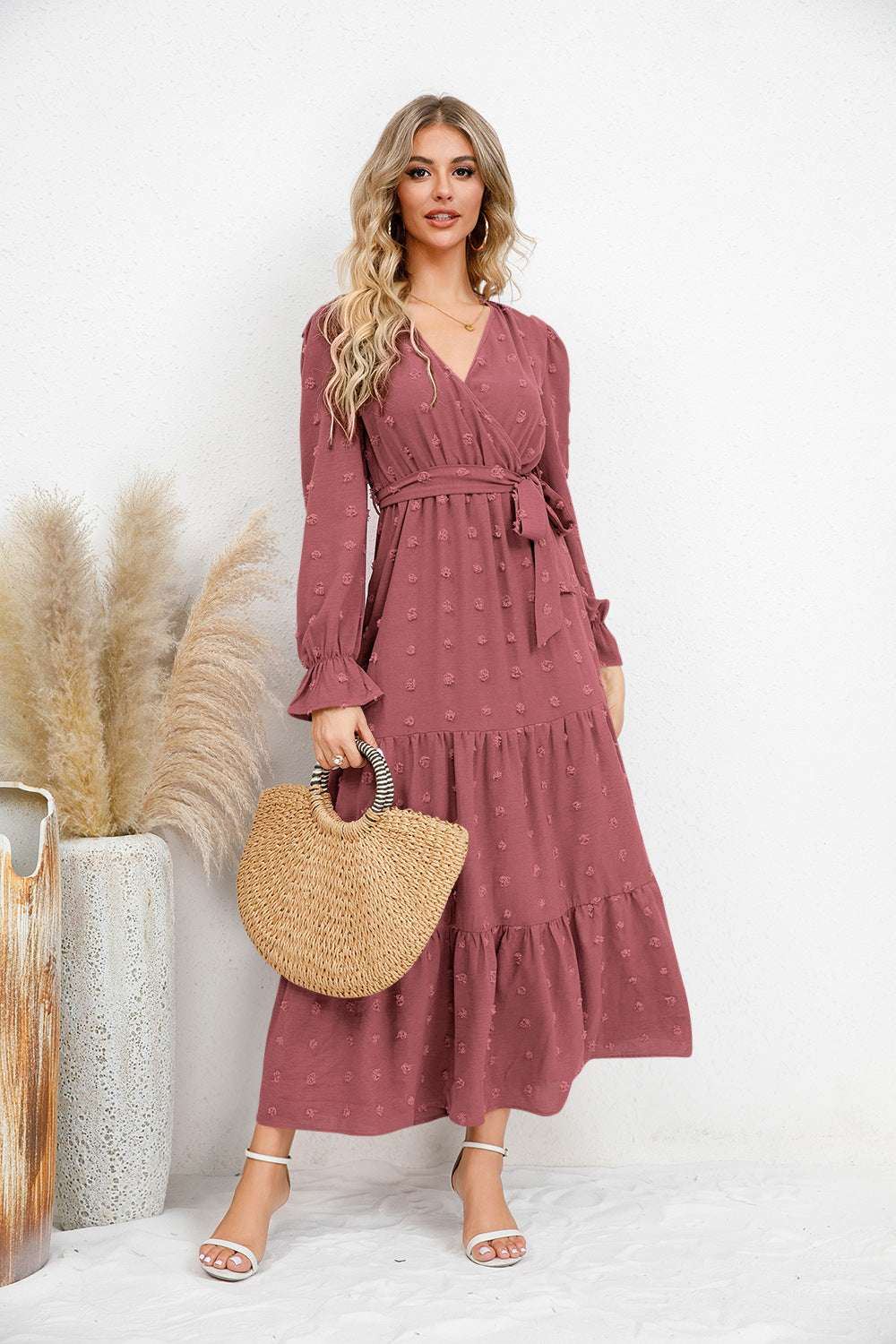 Solid Color Wide Hem Casual Dress Women's Clothing