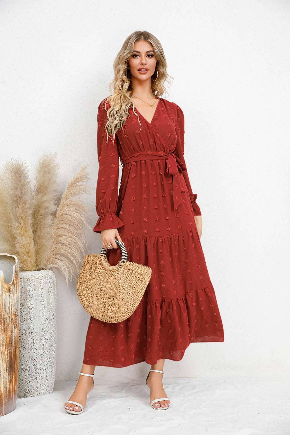 Solid Color Wide Hem Casual Dress Women's Clothing
