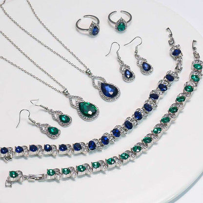 Women’s Square Pendant Jewelry Set – Necklace, Bracelet, Ring & Earrings
