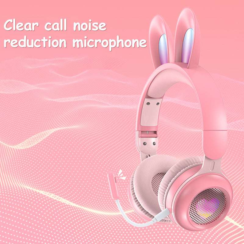 RGB Bunny Ear Wireless Bluetooth Headphones – Stereo Headset with Mic, SD Card & Foldable Design