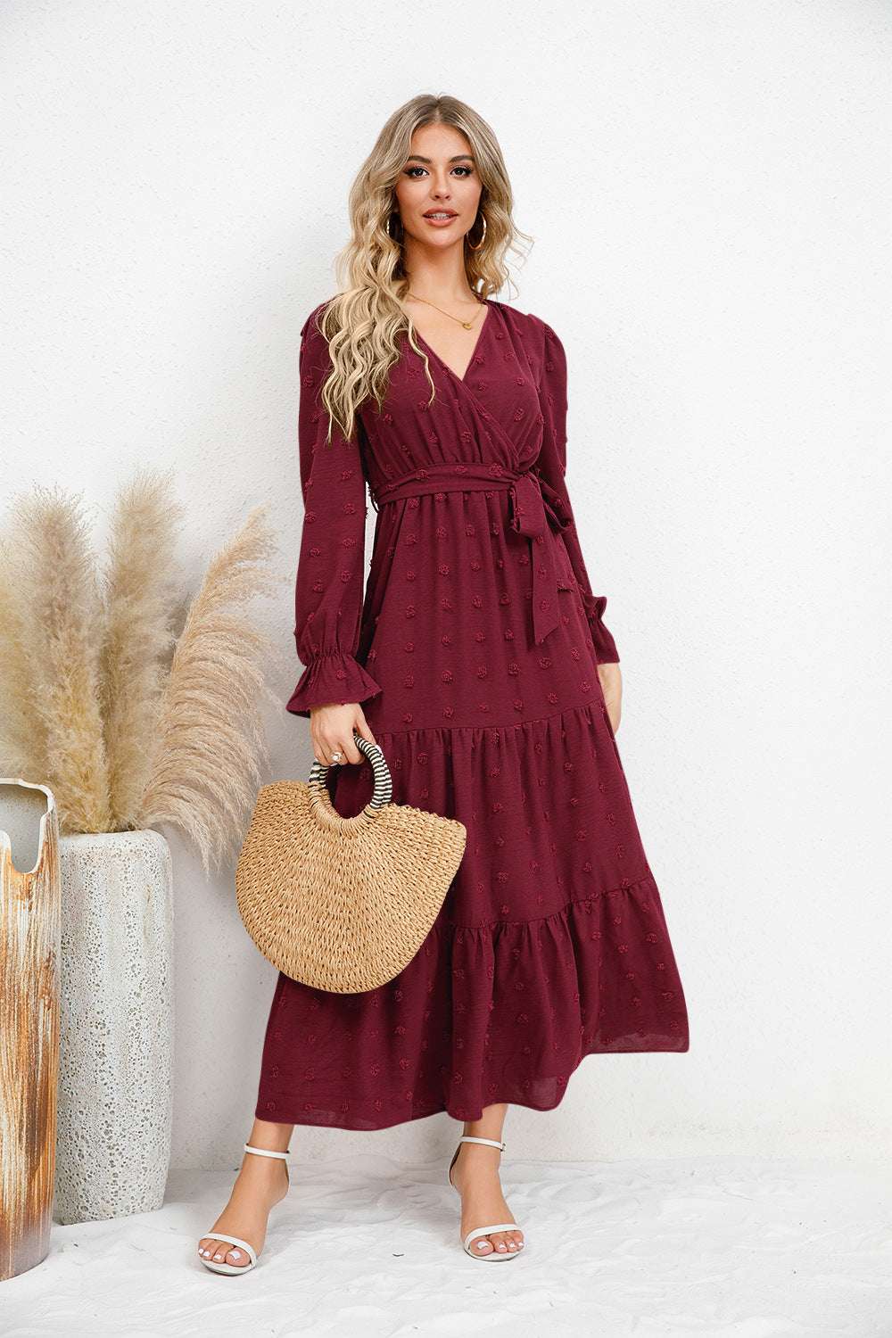 Solid Color Wide Hem Casual Dress Women's Clothing