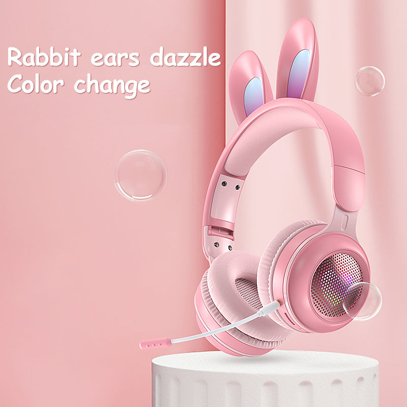 RGB Bunny Ear Wireless Bluetooth Headphones – Stereo Headset with Mic, SD Card & Foldable Design