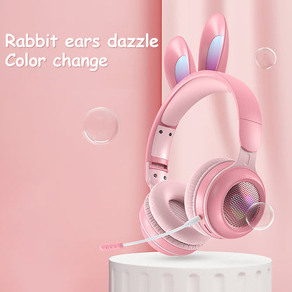 RGB Bunny Ear Wireless Bluetooth Headphones – Stereo Headset with Mic, SD Card & Foldable Design