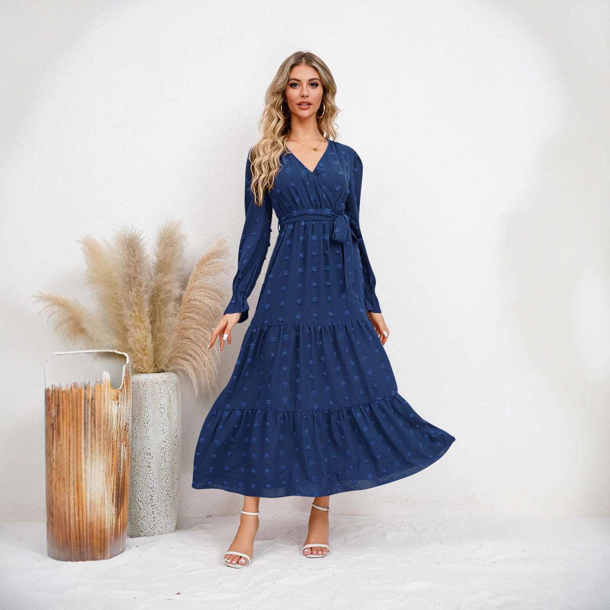 Solid Color Wide Hem Casual Dress Women's Clothing
